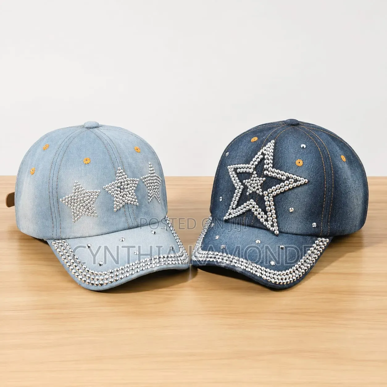 Classy Denim Rhinestone Caps