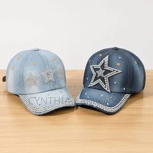 Classy Denim Rhinestone Caps