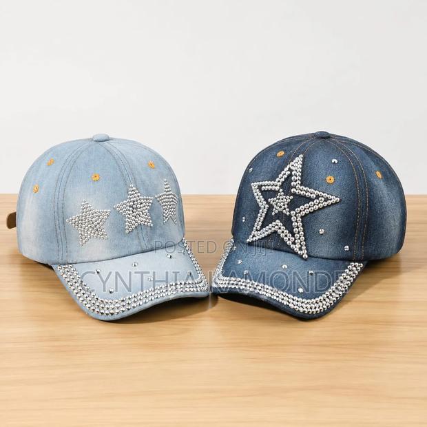 Classy Denim Rhinestone Caps - main view