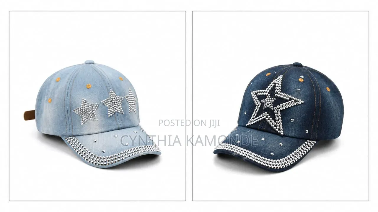 Classy Denim Rhinestone Caps
