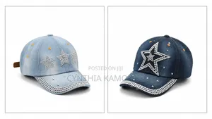Classy Denim Rhinestone Caps
