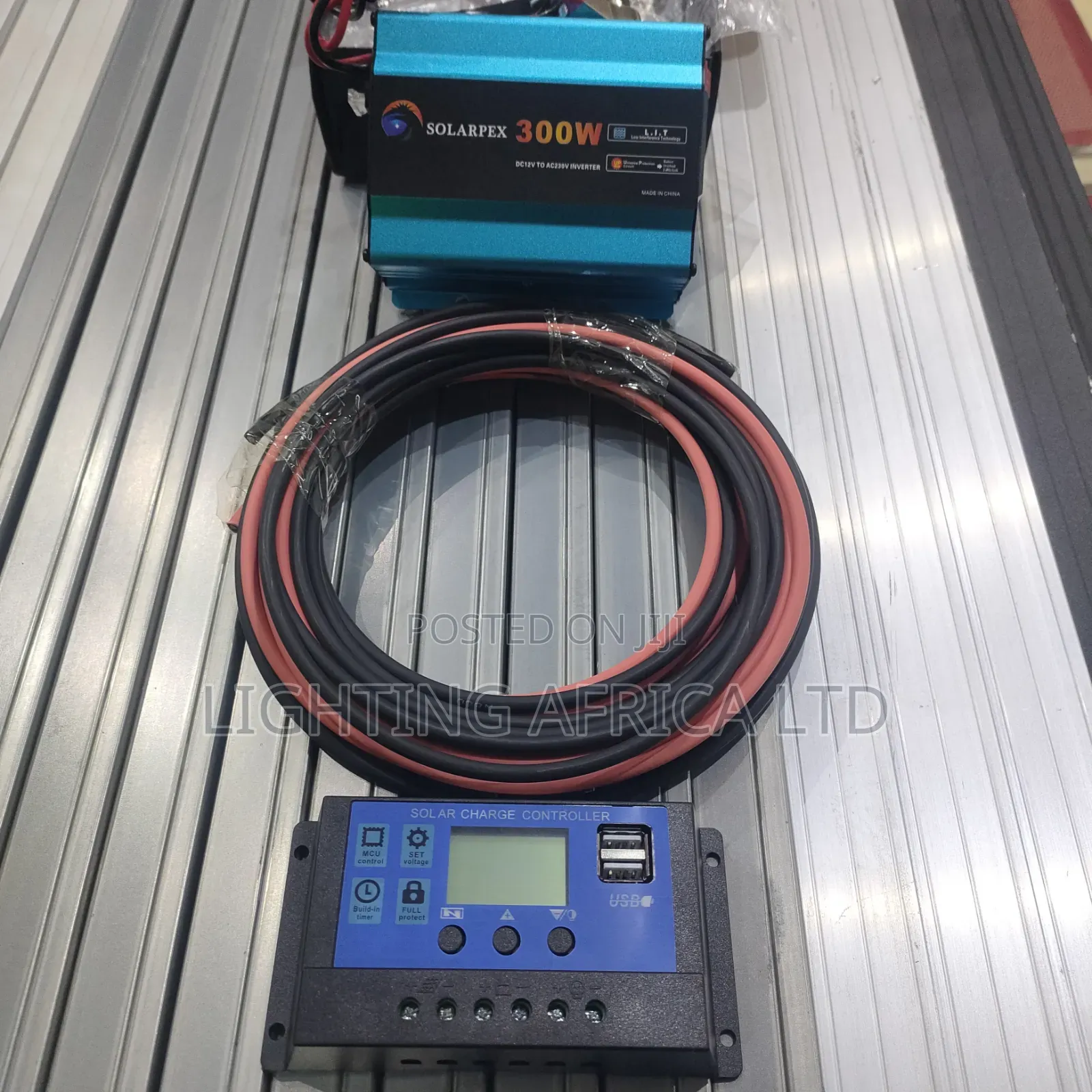 100W Solar Full Kit - 50Ah MF Battery - 300w Inverter - 3 Free Bulbs