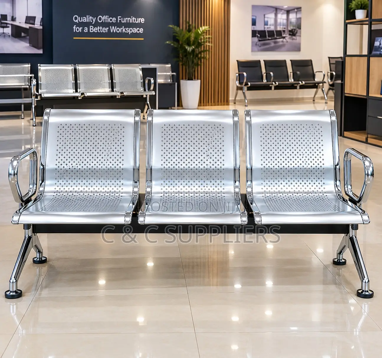 3-Link Non Padded Airport Visitors Bench