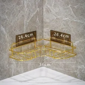 Triangular Golden Metallic Corner Bathroom Shelf