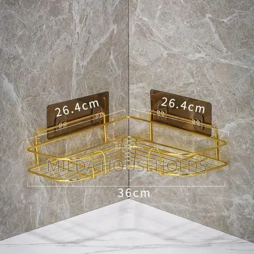 Triangular Golden Metallic Corner Bathroom Shelf
