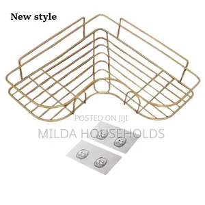 Triangular Golden Metallic Corner Bathroom Shelf