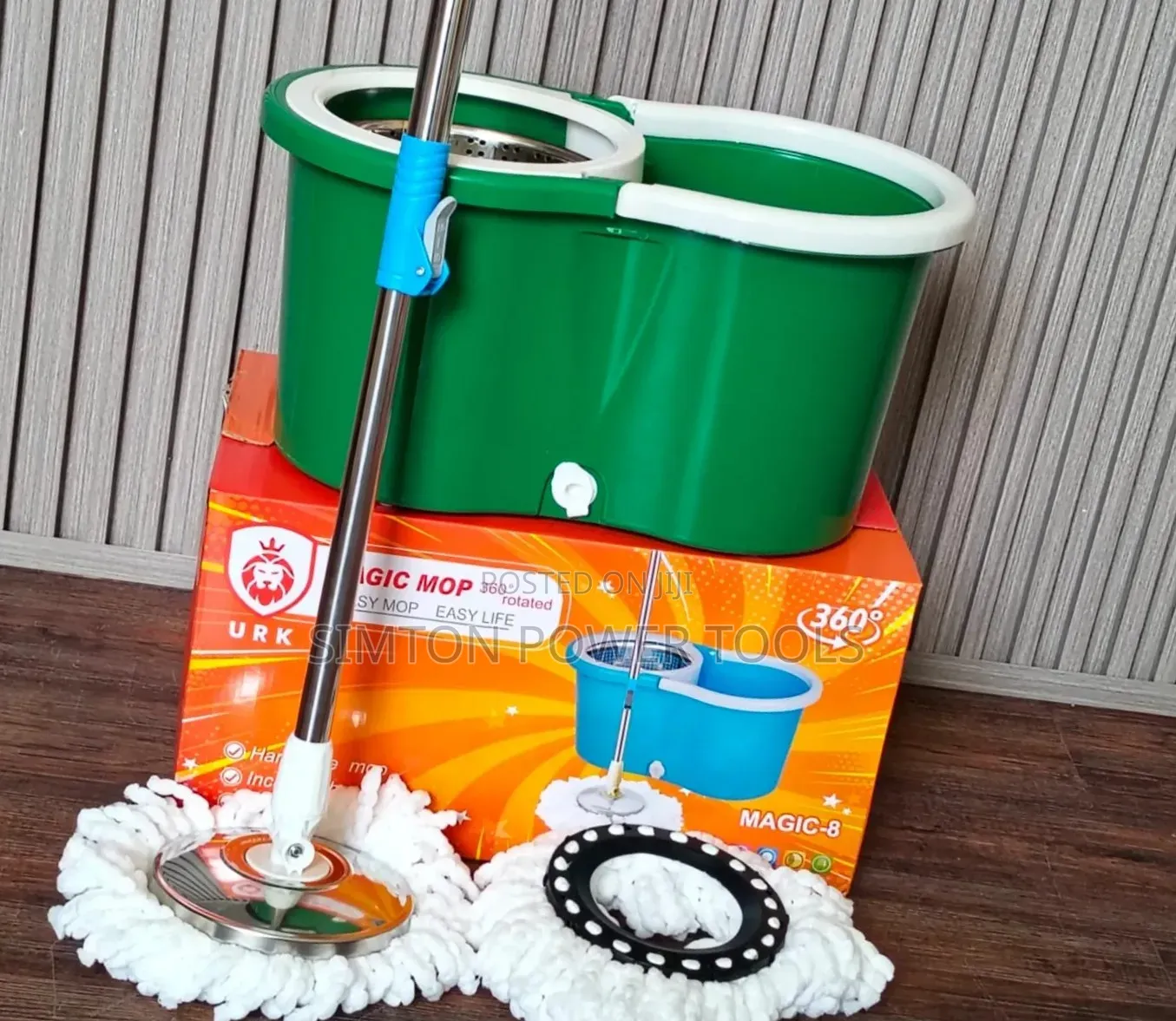 URK Magic-8 Series 360° Rotating Metallic Spin Mop and Bucket System.