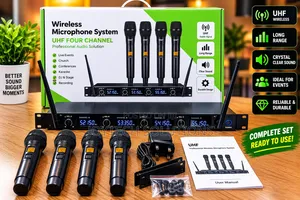 4-Channel UHF Wireless Microphone System With 4 Mics – Clear Sound