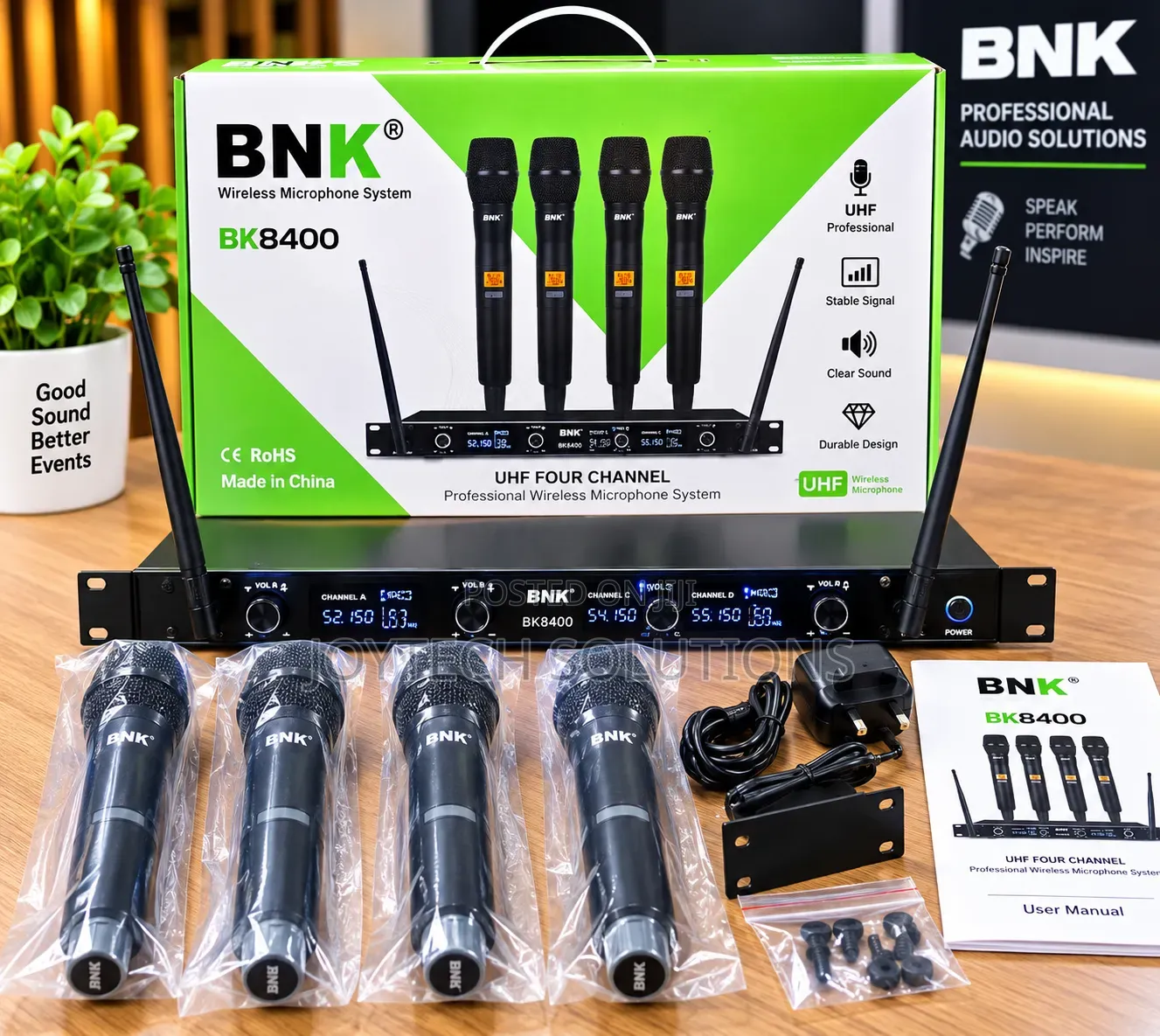 4-Channel UHF Wireless Microphone System With 4 Mics – Clear Sound