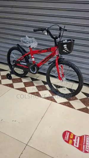 Red BMX Kids Bicycle With Training Wheels Front Basket Size 20