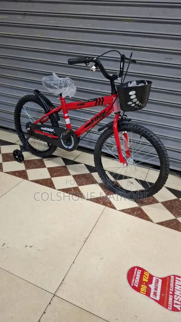 Red BMX Kids Bicycle With Training Wheels Front Basket Size 20