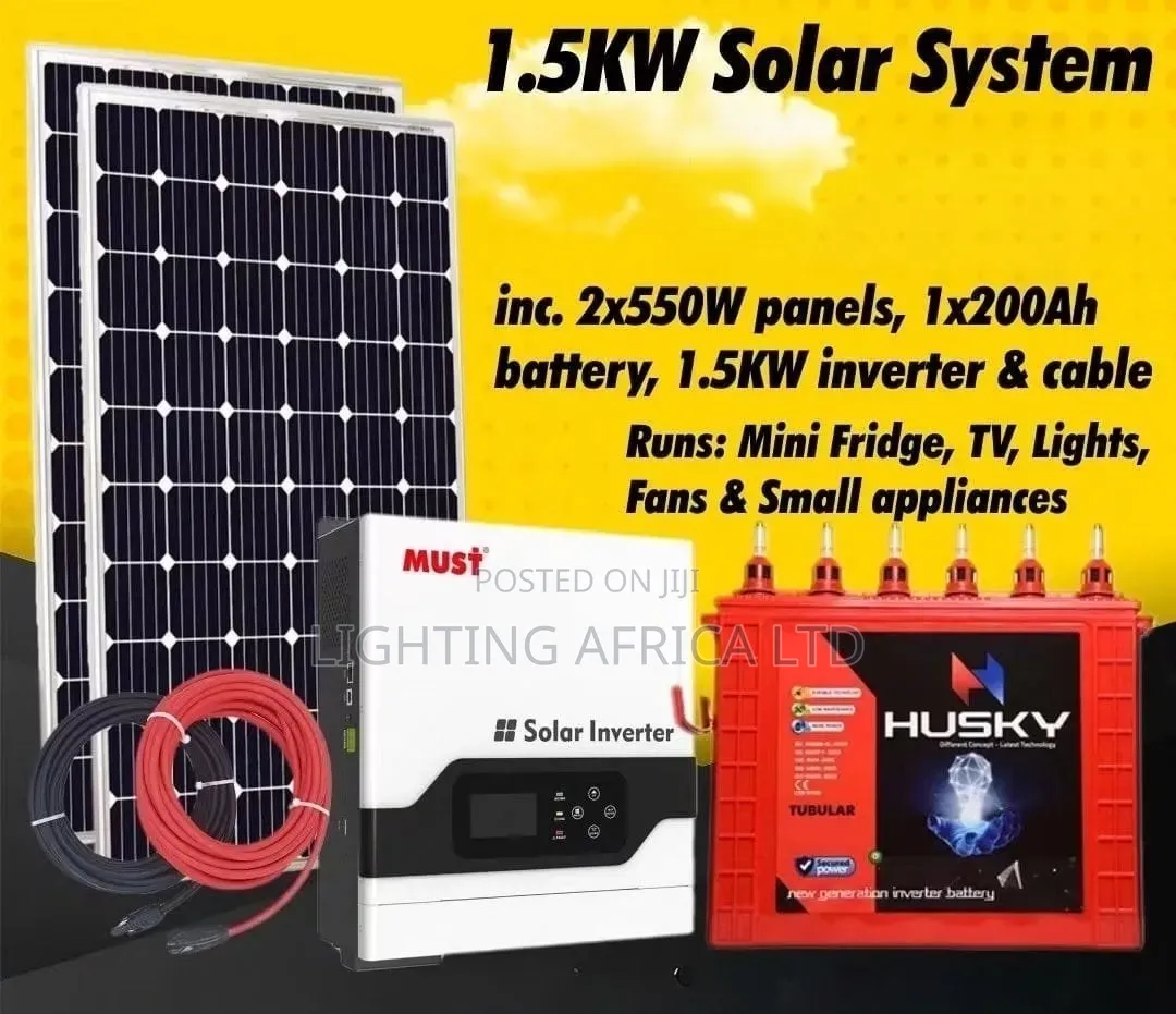 1.5kva Inverter -200Ah Tubular Wet Battery -(2)550w Solar Home Package