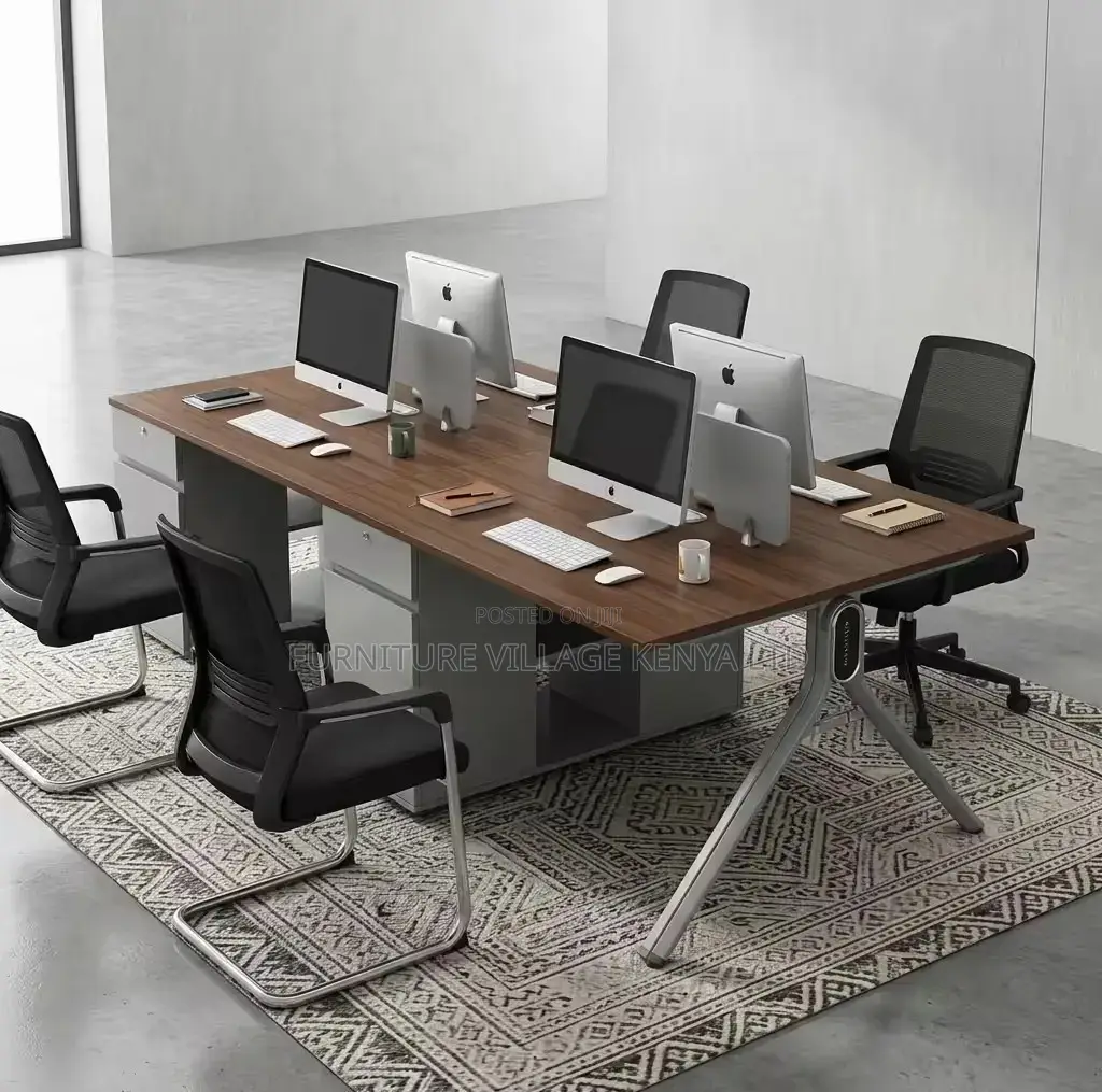 Workstation; 4 Seater Staff Wooden Office Workstation Table