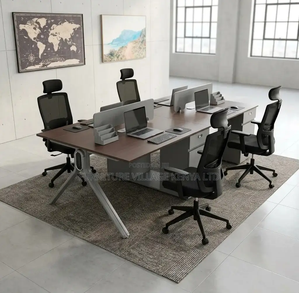 Workstation; 4 Seater Staff Wooden Office Workstation Table