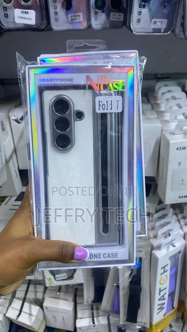 White Faux Leather Protective Phone Case"Fold 7 - main view