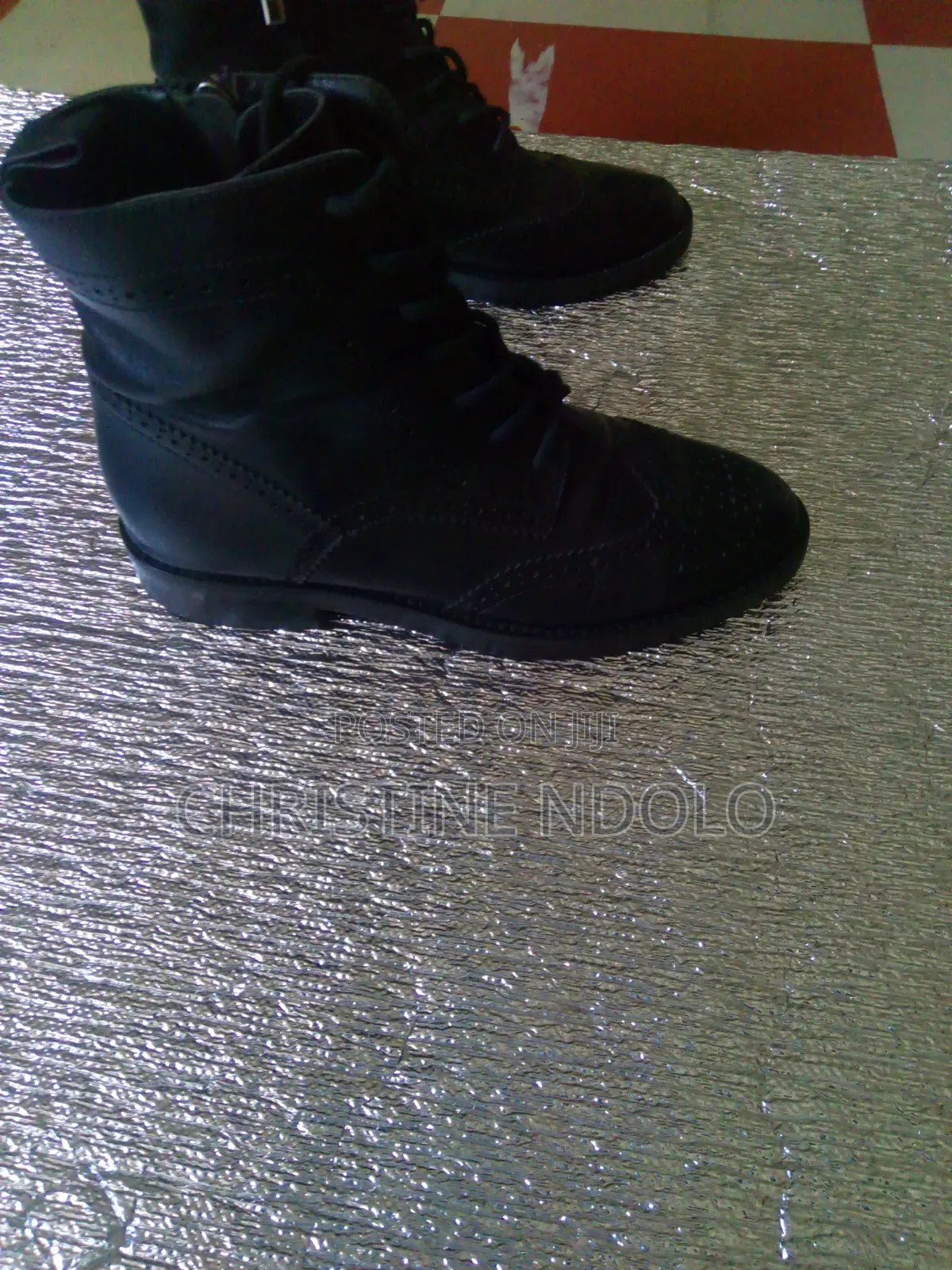 Black Leather Ankle Boots / Combat Boots, Size 230/1.5
