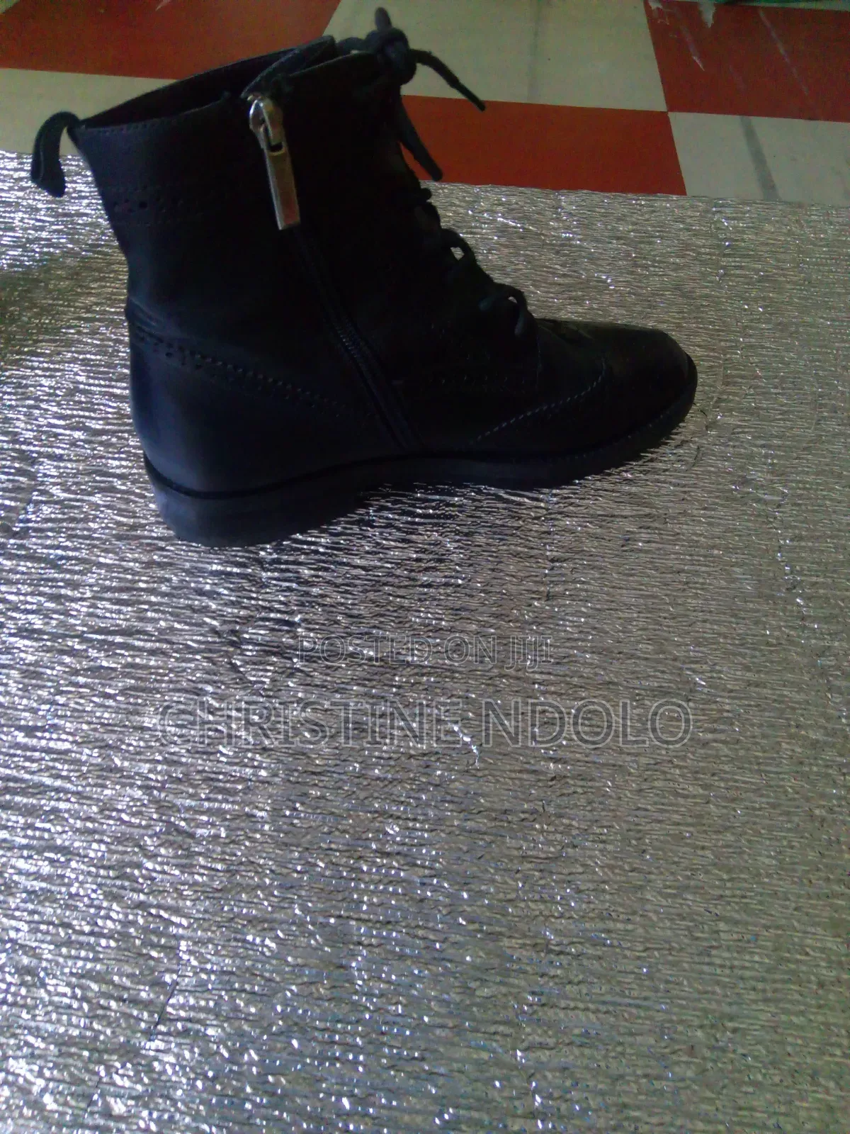Black Leather Ankle Boots / Combat Boots, Size 230/1.5