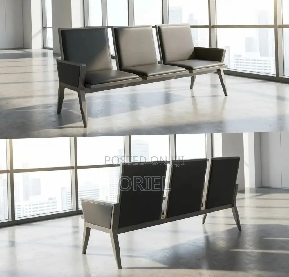 3-Seat Waiting Bench : Three-Seater Leather Waiting Bench