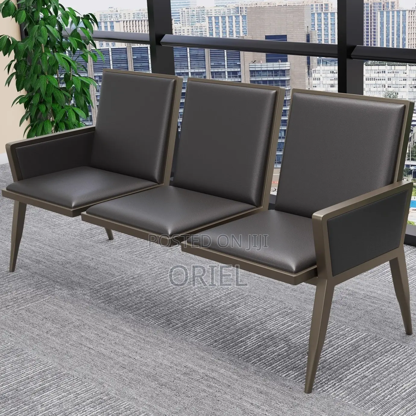 3-Seat Waiting Bench : Three-Seater Leather Waiting Bench