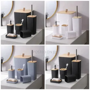 6 in Luxury Bathroom Accessories Set With Bamboo Lid
