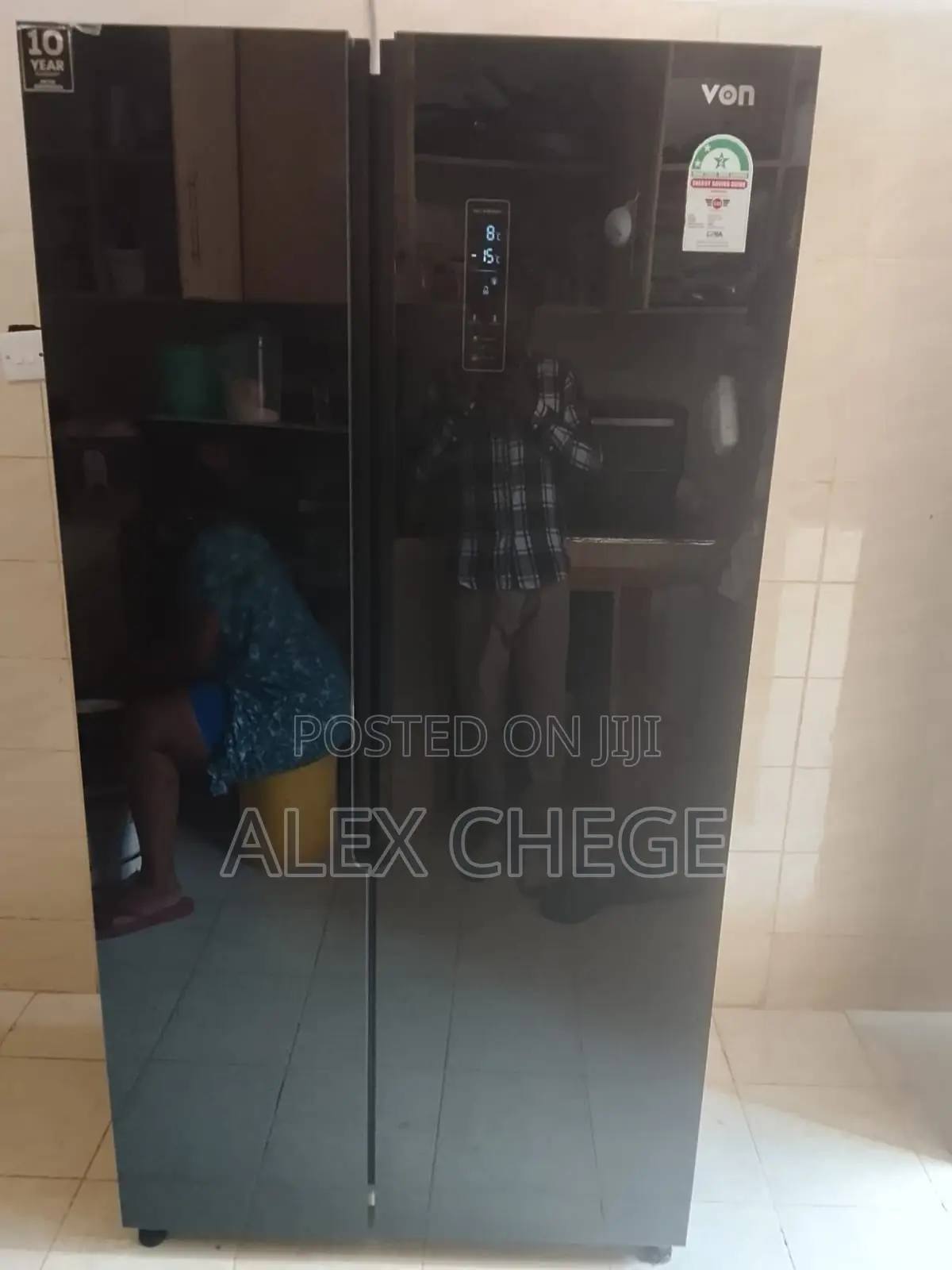 Premium VON 429L Side-by-Side Refrigerator (Black Mirror Glass)