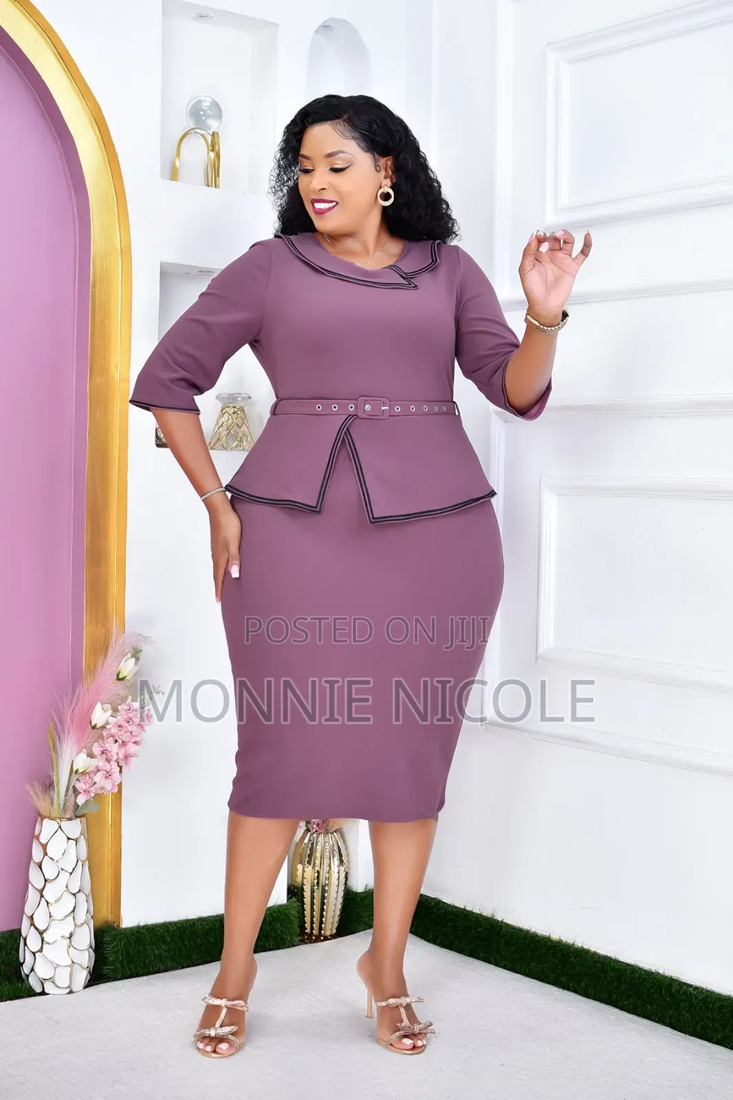 High Grade Blended Fabric Peplum Dress