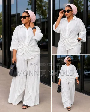 White Casual Pallazo Pants and Top. 2pc Set.