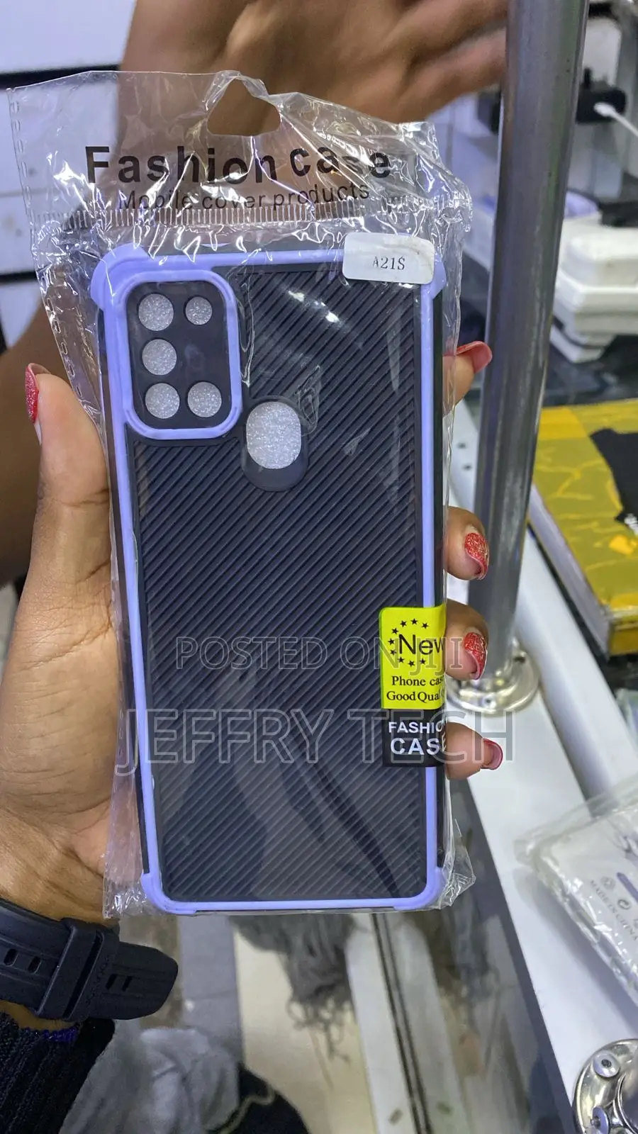 Shockproof Carbon-Fiber Case With a Purple for Samsung Galaxy A21s