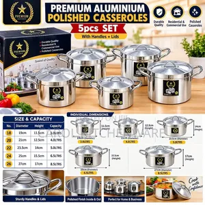 5 PC Aluminium Sufuria With Lid and Handle
