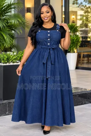 Fashionable Long Dangaree Denim Dress