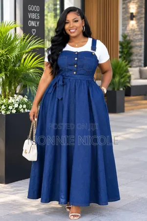 Fashionable Long Dangaree Denim Dress