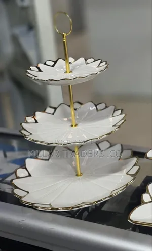 3-Tier Ceramic Cake Dessert Stand With Gold Trim