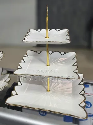 3-Tier Ceramic Cake Dessert Stand With Gold Trim