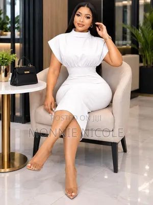 Elegant White Official Dress. Heavy Cotton