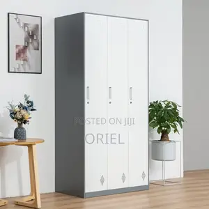 Grey 3-Door Metal Storage Locker Cabinet – Secure Office Storage Unit.