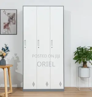 Grey 3-Door Metal Storage Locker Cabinet – Secure Office Storage Unit.