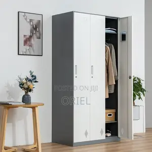Grey 3-Door Metal Storage Locker Cabinet – Secure Office Storage Unit.