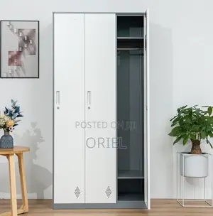Grey 3-Door Metal Storage Locker Cabinet – Secure Office Storage Unit.