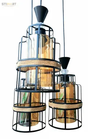 3 in 1 Black Cage With Rope Pendant Light