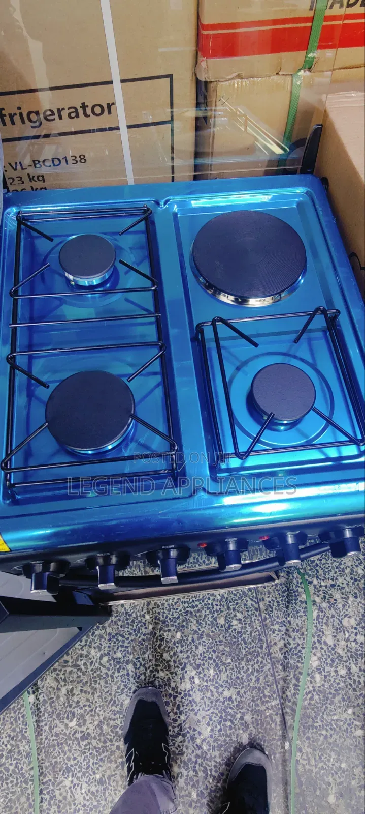OLELON 50x55 Gas Cooker, 3 Gas Burners + 1 Hot Plate, Electric Oven