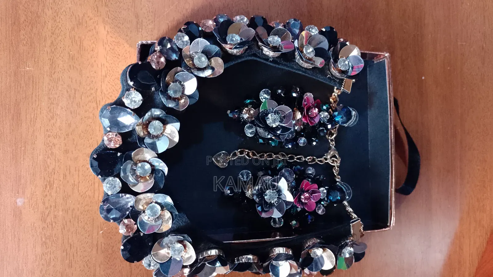 Beaded Floral Statement Necklace and Earrings Set