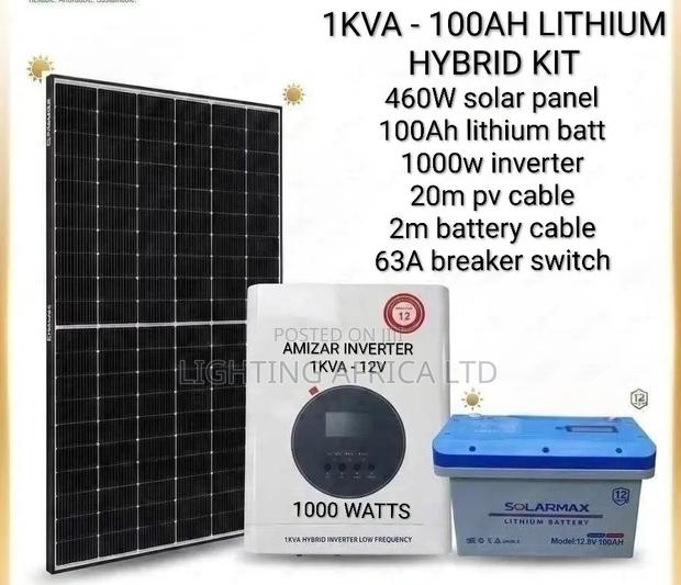 1kva Inverter - 100Ah Lithium Battery - 460w Solar Panel Full System