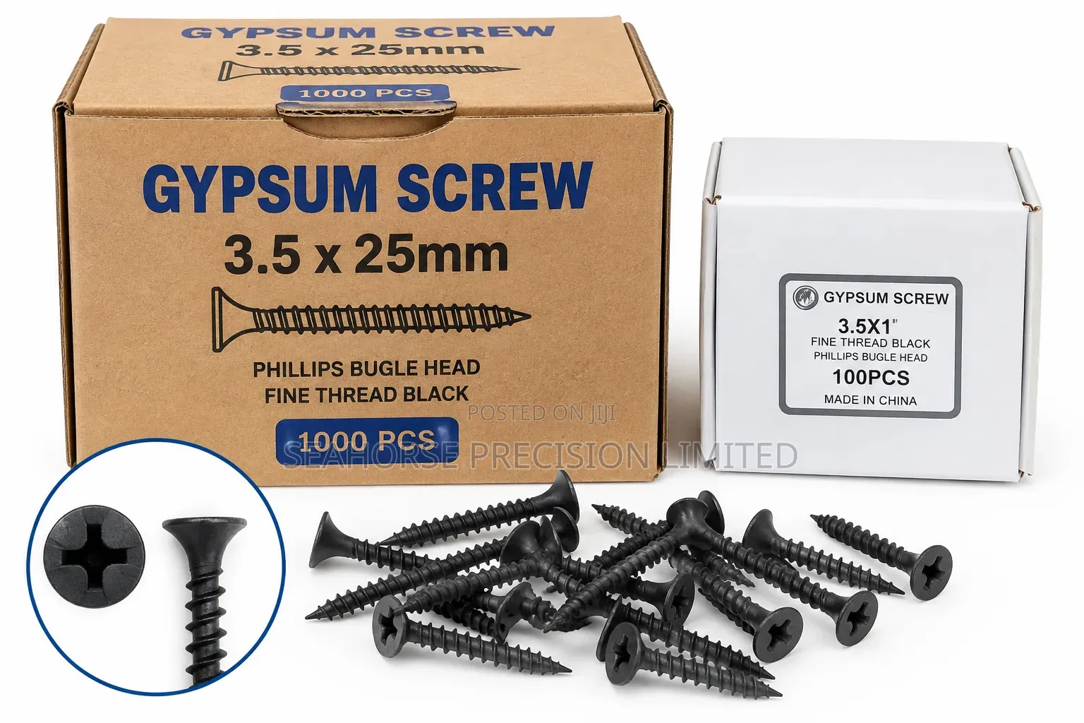 Gypsum Screws 3.5 × 25mm – Black Fine Thread