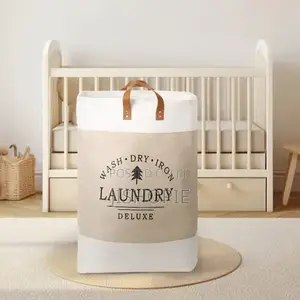 Foldable Cotton Linen Laundry Hamper Basket Storage Bag