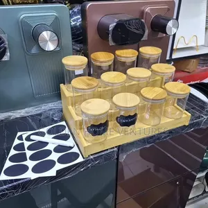 12Pcs Glass Spice Jar Set With Wooden Bamboo Display Stand