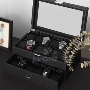24 Slots Leather Watch Box Organizer Case Storage Display