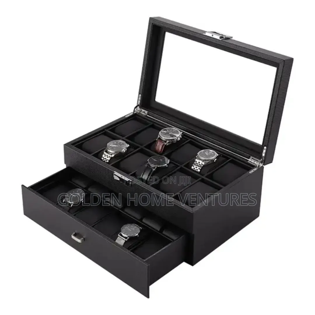 24 Slots Leather Watch Box Organizer Case Storage Display