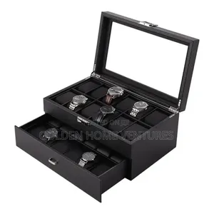 24 Slots Leather Watch Box Organizer Case Storage Display