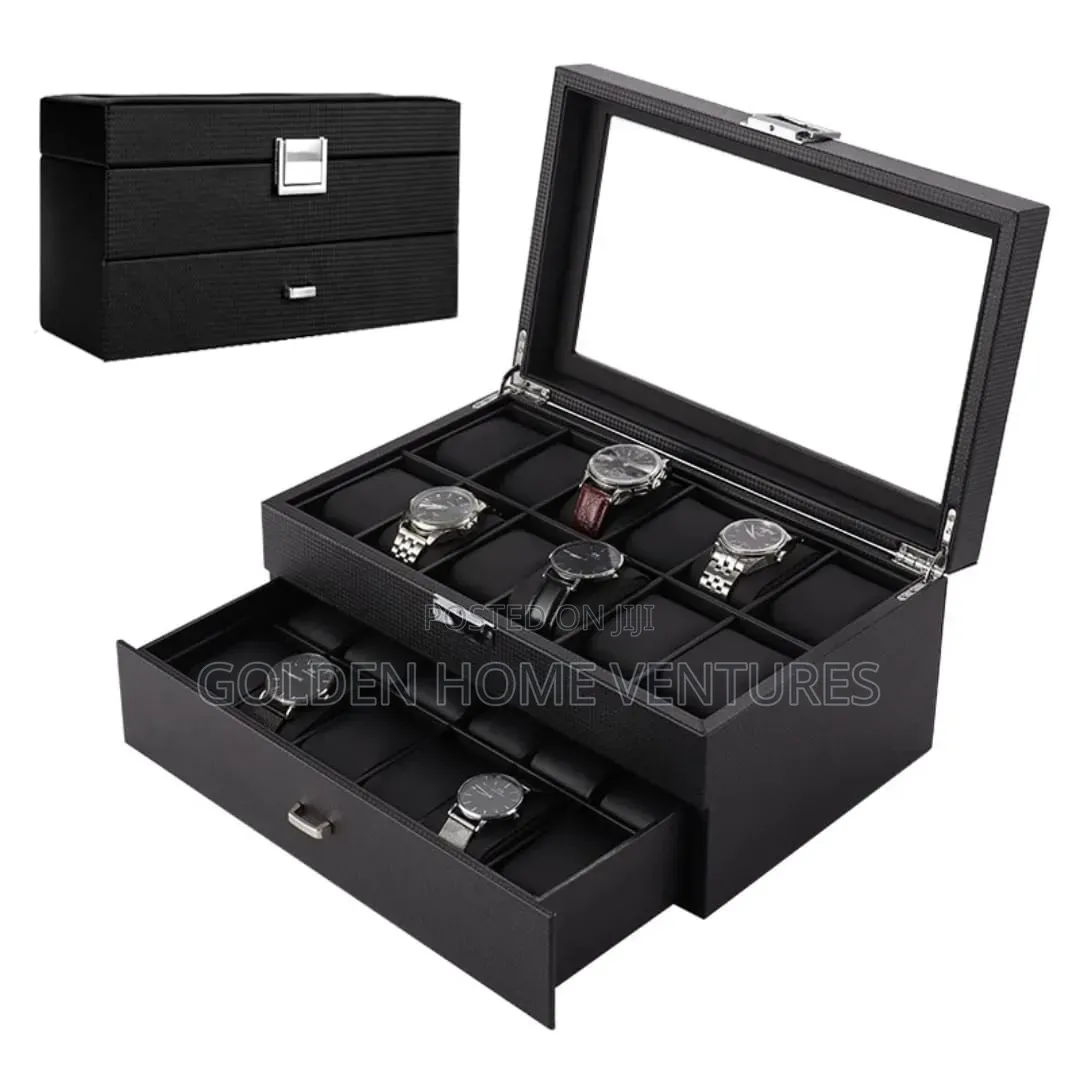 24 Slots Leather Watch Box Organizer Case Storage Display