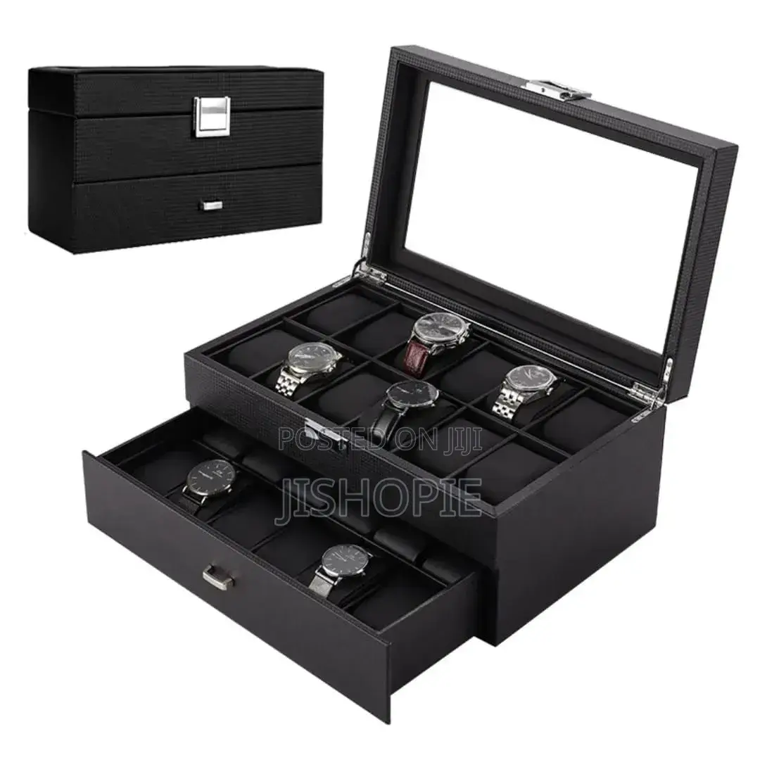 24 Slots Leather Watch Box Organizer Case Storage Display